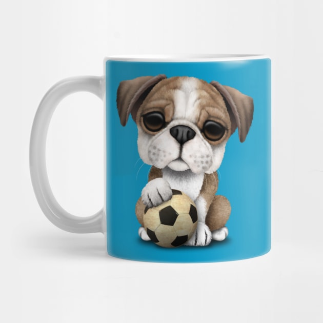 Cute British Bulldog Puppy With Football Soccer Ball by jeffbartels